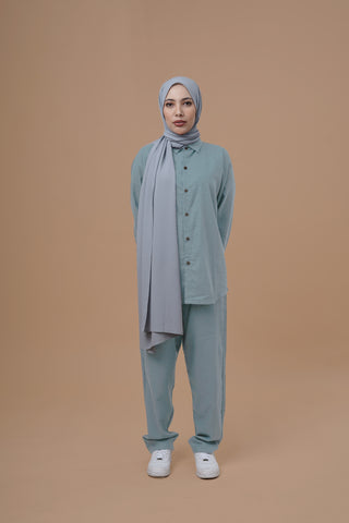 Women's Long Sleeve: Powder Blue Linen Set